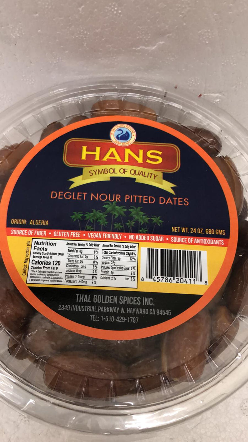 Hans Deglet Nour Pitted Dates 680GM